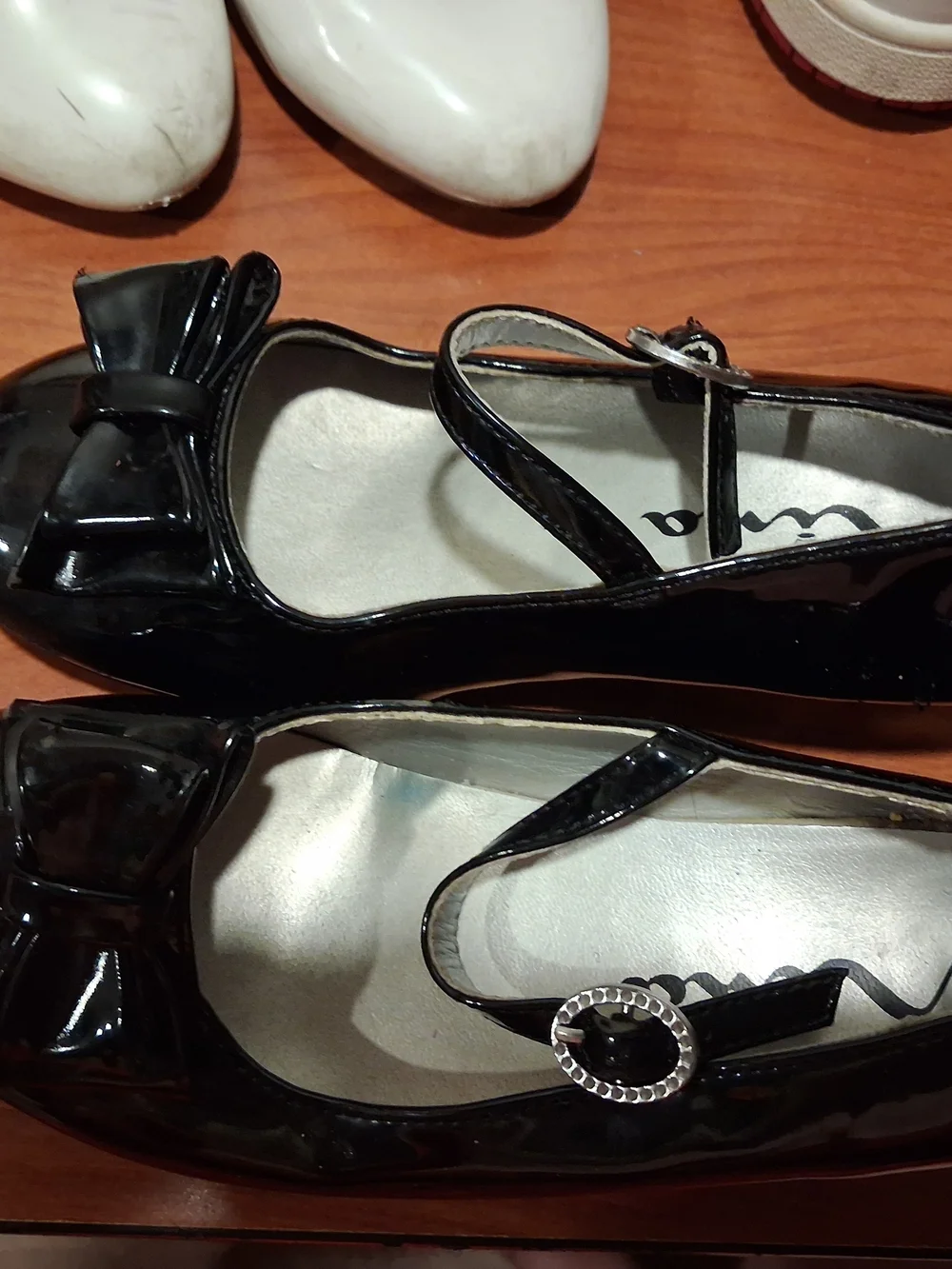 Nina Black Patent Mary Jane Flats with Bow and Buckle
